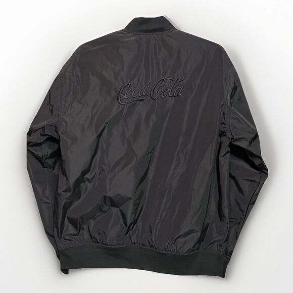Satin Coca-Cola Embroidered Classic Bomber Jacket Mens M Black YKK Zipper Retro - Picture 4 of 8